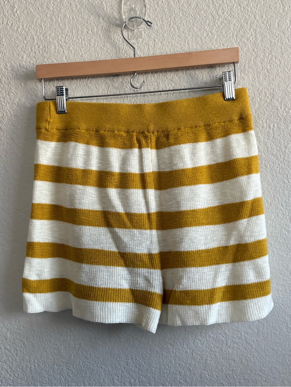 Women’s Striped Knit Athletic Shorts - Mustard & White